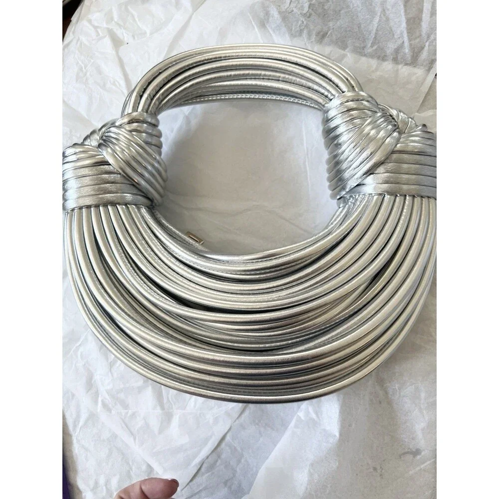 VERANO HILL Silver Crescent Unique Soiree Cocktail Amanda Rope Vegan Leather Bag